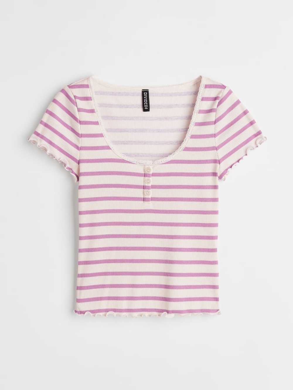 H&M Pink & Cream Striped Scoop-Neck Henley Tee